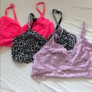Pink lace bralettes